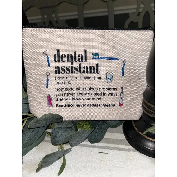 multi purpose zip canvas Makeup bag with Dental Assistant theme
