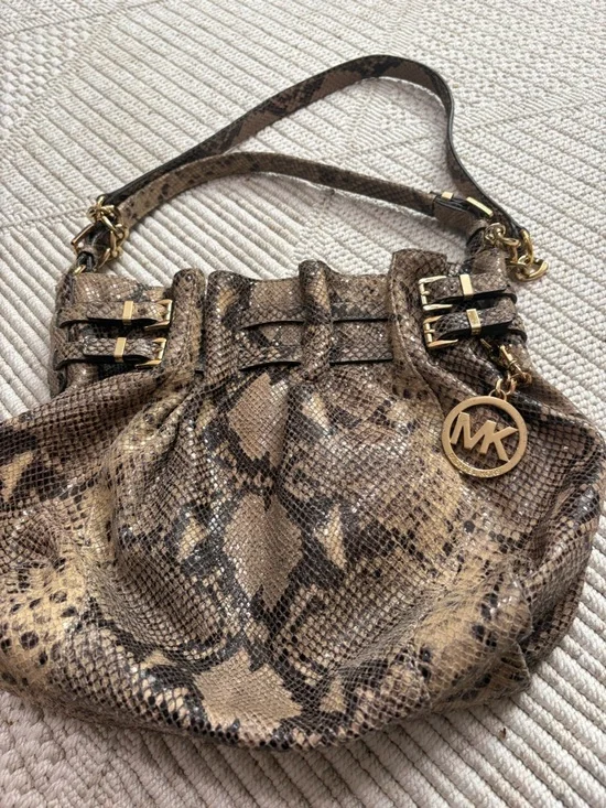 Michael Kors Snake-Print Shoulder Bag in Taupe and Black