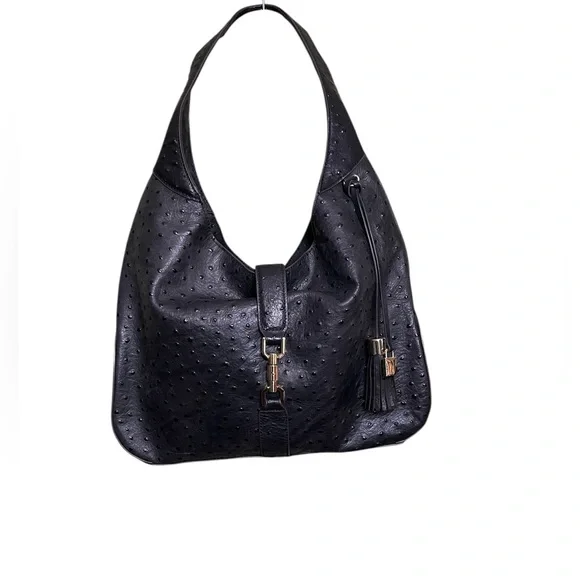 G.I.L.I. Verona hobo style handbag black ostrich-embossed leather
