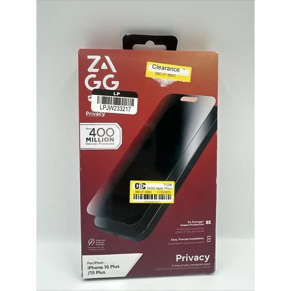 Zagg Glass Elite Screen Protector for Apple iPhone 15 Plus, 16 Plus,