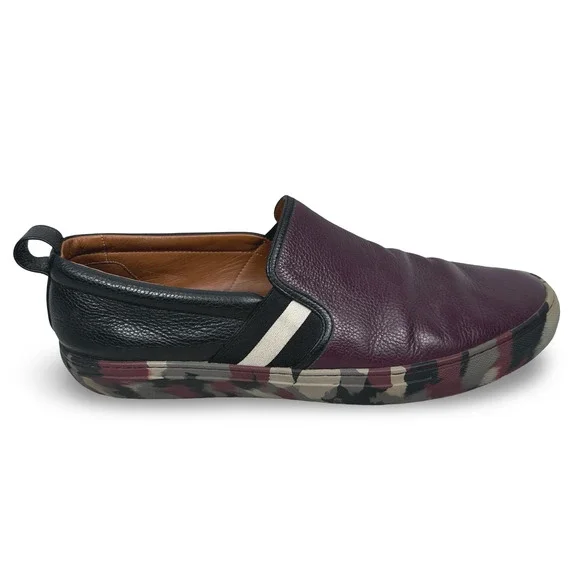Bally Herald Sneakers Men’s 12 E Cordovan Black Camo Leather Slip-On Shoes