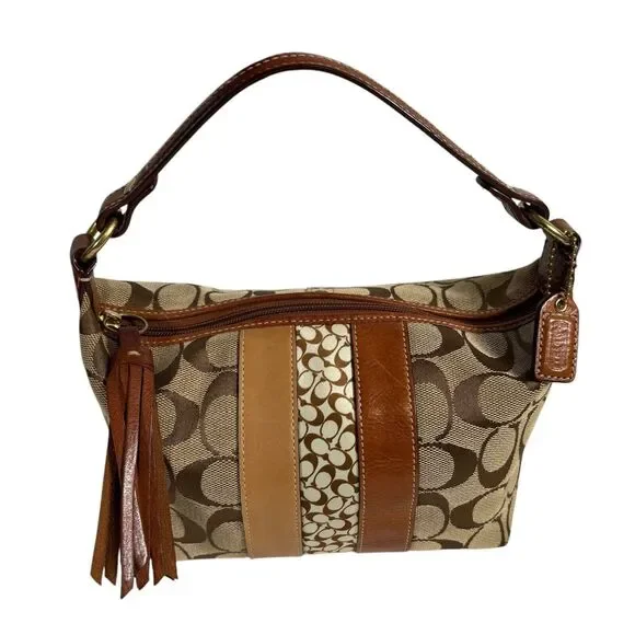 Vintage COACH Authentic Signature C Mini Brown Hobo Bag w/Tassel & Zip Closure