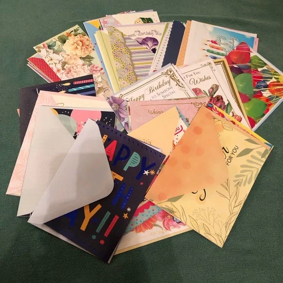 Greeting cards birthday paper bundle 40 envelopes colorful multiple designs lot