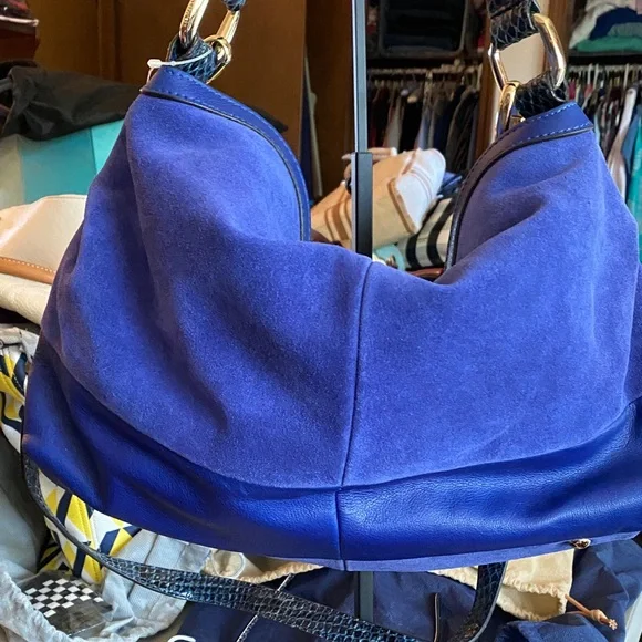 b. makowsky Royal Blue Leather Hobo Bag H 10”X 13.5”