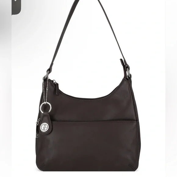Giani Bernini Nappa Leather Round Hobo Bag Silhouette Black shoulder medium size