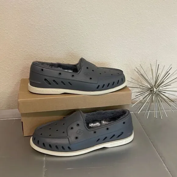 Sperry‎ Top-Sider Float Cozy Faux-Fur Lined Boat Shoes Men's 10 GREY NWT