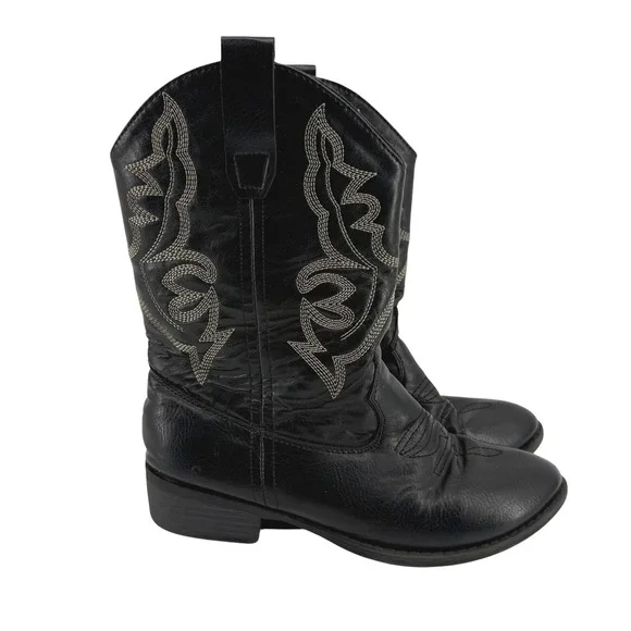 Frye and Co Bailey Stitch Kids Black Western Cowboy Boots Size 4 Zip Up OAB-01