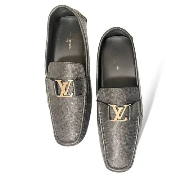 Mens LOUIS VUITTON Leather Drivers with Silver Tone Metal LV Motif |Size: 11M|