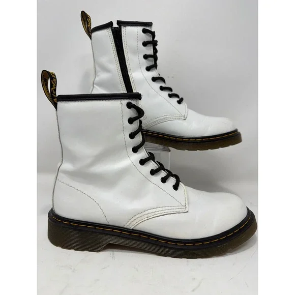 Dr Martens 1460 Y White Leather Lace Up Zip Boots Kids‎ Size 5 US Youth