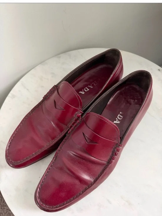 Prada Men’s Burgundy Leather Penny Loafers 9.5