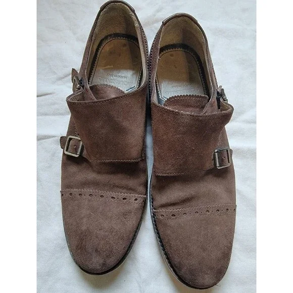 Aquatalia Men's Gavin Suede Monk-Strap‎ Loafer Color Brown Size 8.5M Italy