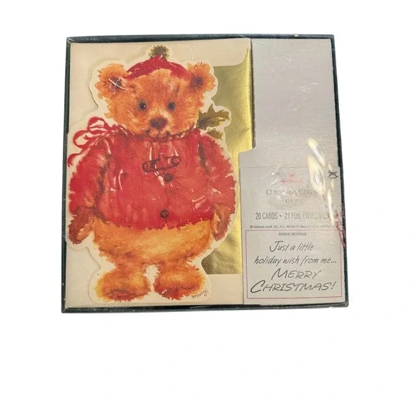 Hallmark Christmas Cards Box Set 20 Die Cut Teddy Bear Vintage Mary Hamilton
