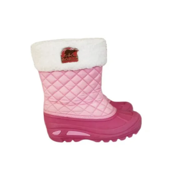 Sorel Powder Storm Pink Quilted Lined Pull On Winter Snow Boots Youth Girls SZ 3
