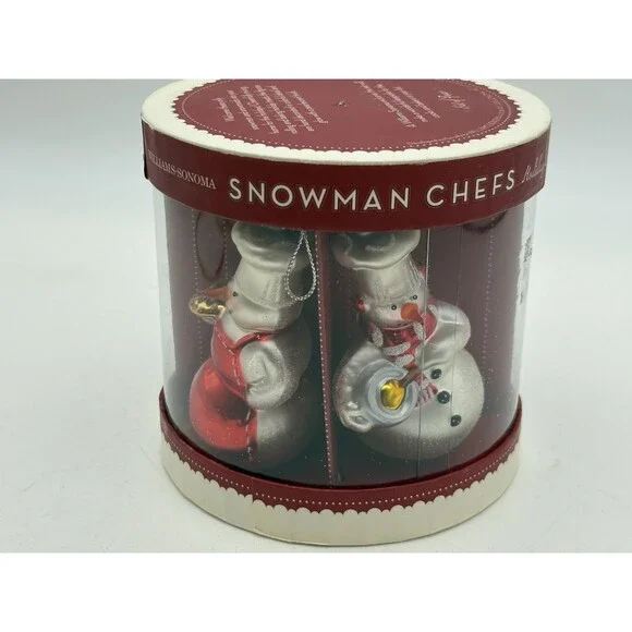 Williams Sonoma Snowman Chefs Ornaments Set of 4 2006 Glass Holiday