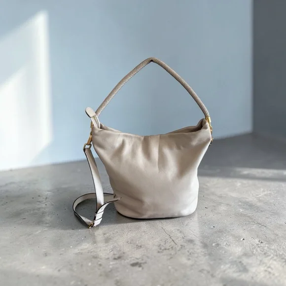 Cole Haan Benson Leather Convertible Hobo Crossbody Bag Light Gray/Taupe