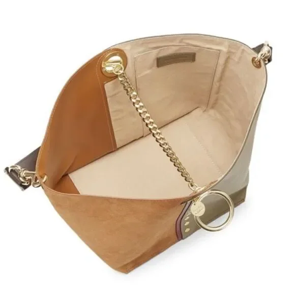 See by Chloe Gaia Colorblocked Suede Leather Oversized Hobo Bag in Sienna