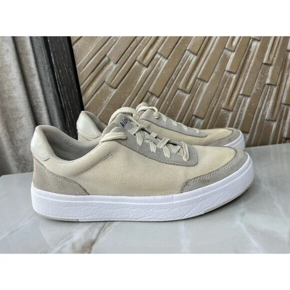 Kizik Shoes Mens 8.5 Womens 10 W Wide Prague Low Sneakers Beige Canvas Lace Up