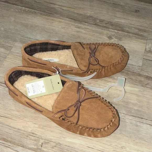 Goodfellow & Co Tan Suede Moccasin Slippers with Shearling Lining