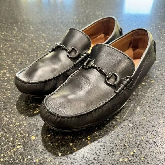 Peter Huber Grand Prix Black Leather Horsebit Loafers. Size 10M.