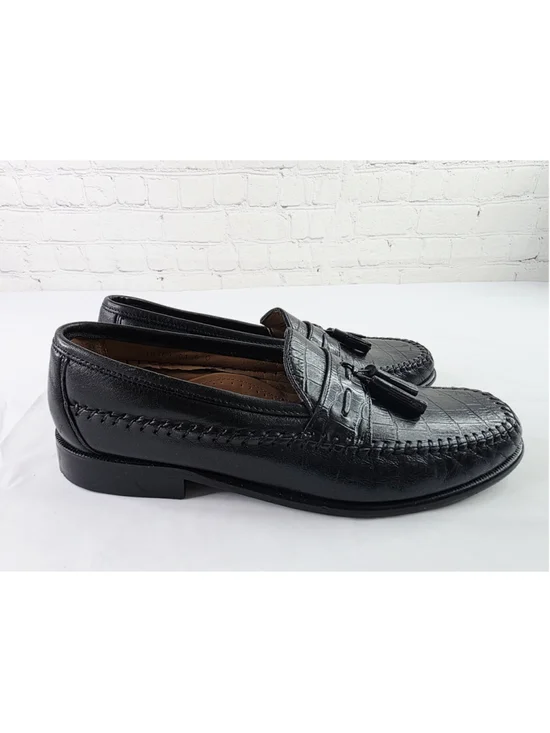 Florsheim Men Moc Toe Black Croc Print Leather Tassel Loafer Size 10.5