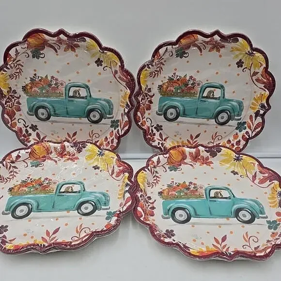 4 PACKS‎ The Pioneer Woman Pumpkin Dog Truck Paper Plate; 32 Ct.; 11.5