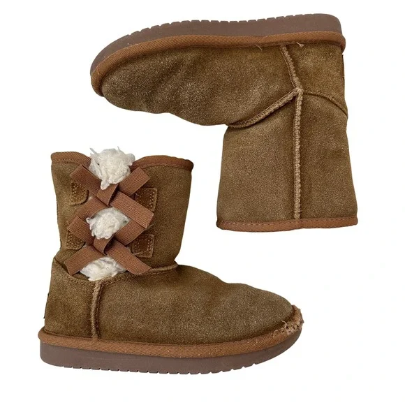 Koolaburra by UGG Kids Brown Suede Sheepskin Lined Boots Bow Detail Size 11