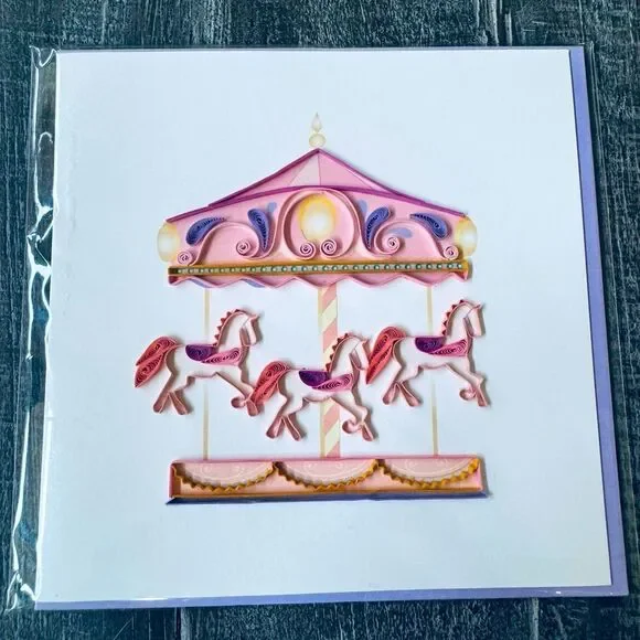 Quilling Card Pink Carousel Quill Art Greeting Card