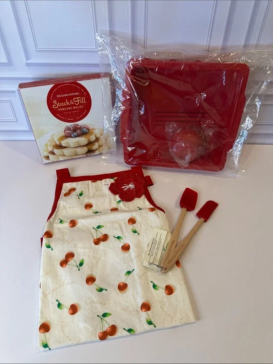 Kids S Cherry Apron Williams Sonoma Pancake Molds & Spatulas & Silicon Bake Set
