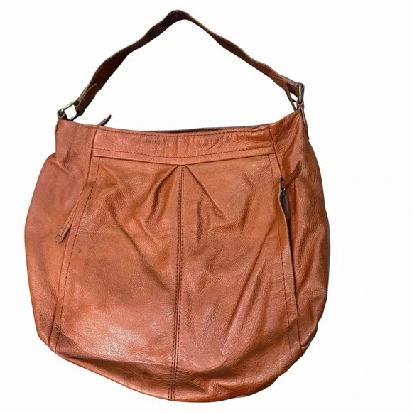 American Leather Co Austin Cognac Brown Pebbled Leather Hobo Shoulder Bag Zipper