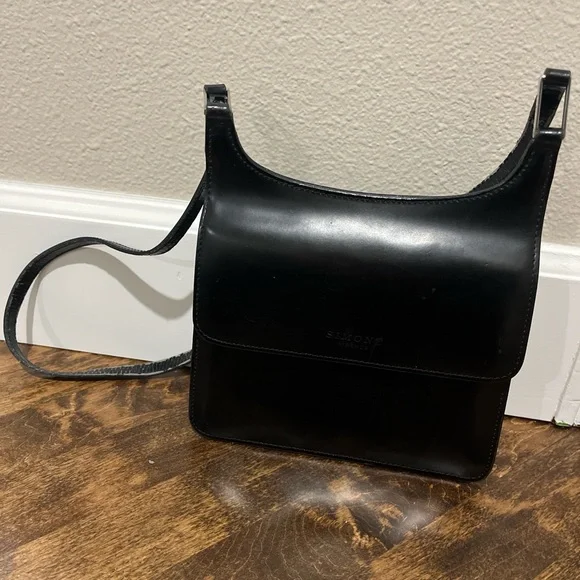 Elegant Black Italian Leather small Hobo Bag