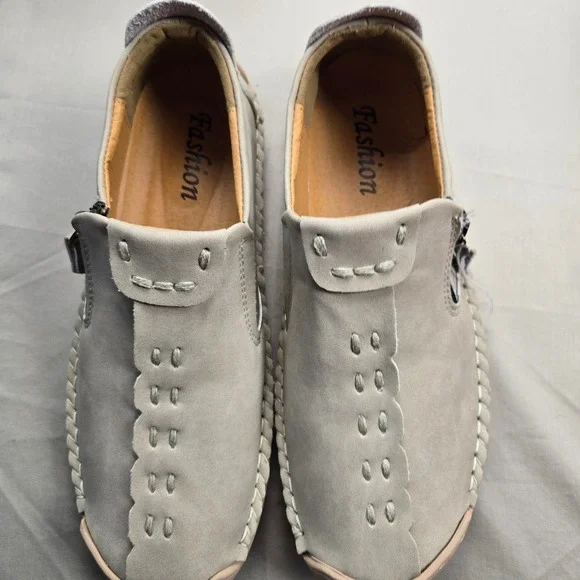 Mens Fashion Suede Slip On Loafers Side Zip Whipstitch‎ Casual Driving Shoes