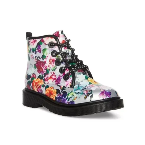 Steve Madden Kids JTelem Floral Side Zipper Lace Up Girls’ Combat Boots Size 5