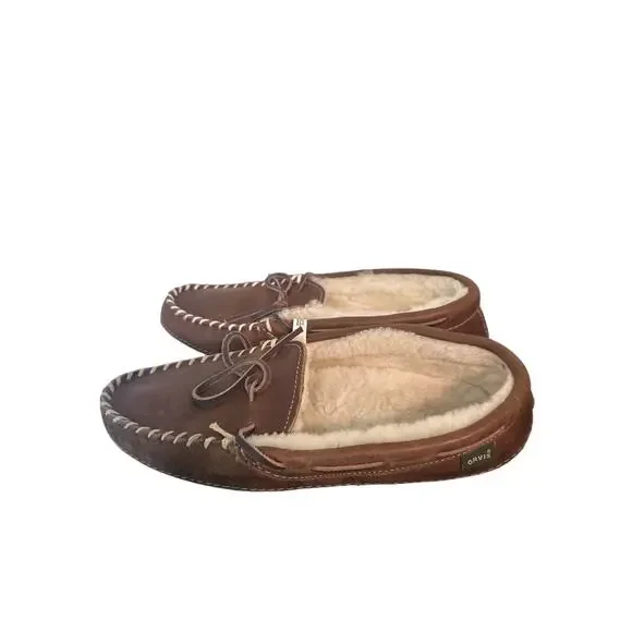 Orvis Wilmington leather and shearling moccasin slippers 8M x