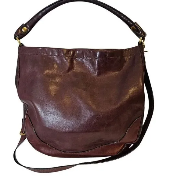 Frye large leather hobo bag, reddish brown.