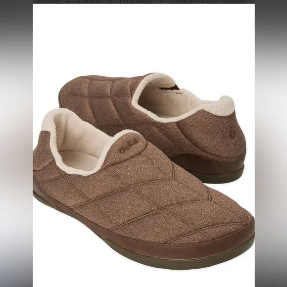 OluKai Puku'i Slipper Toffee Quilted Slippers with Cream Lining Men’s 13 NWT