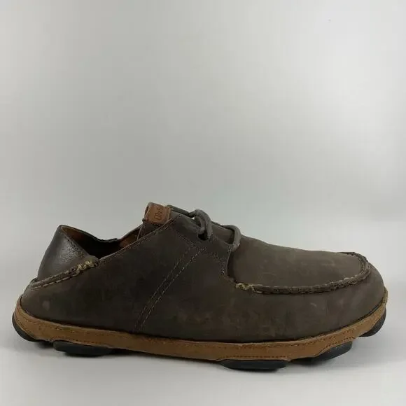 Olukai Shoes Ohana Lace Up Nubuck Leather Slip Ons Loafers Mens Size 8.5 Loafer