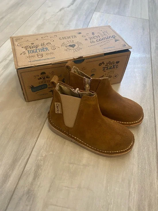 NWT Cienta Classic Tan Brown Suede Leather Round Toe Zip-Up Boot toddler 7.5