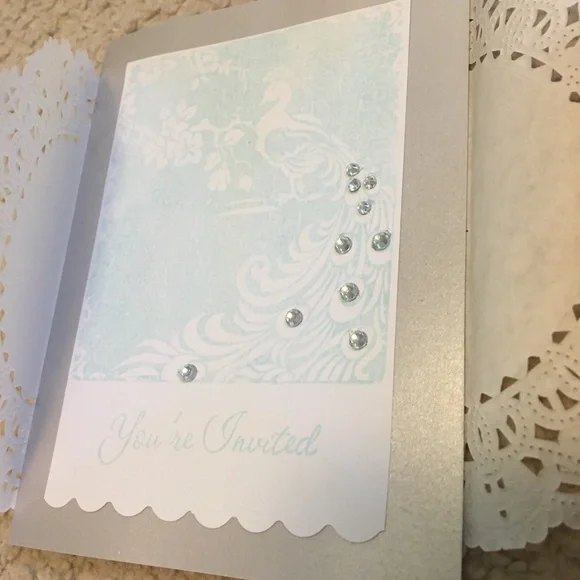 Handmade You’re Invited Peacock invitations