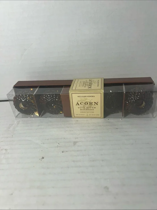 Williams Sonoma Acorn Tiny Taper Holders in Brown and Gold