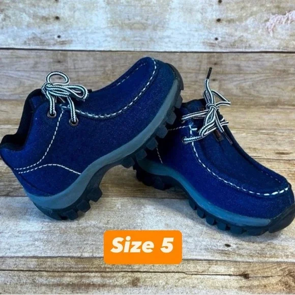 Redhawk Infant Boys Blue Denim Moccasin Boots Size 5 Lace‎ Up Lug Sole Shoes