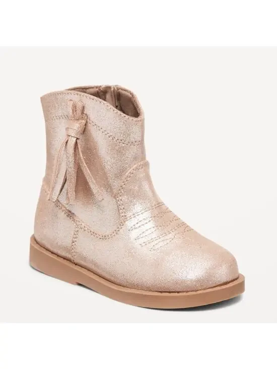 Old Navy Shiny Neutral Side-Zip Western Boots