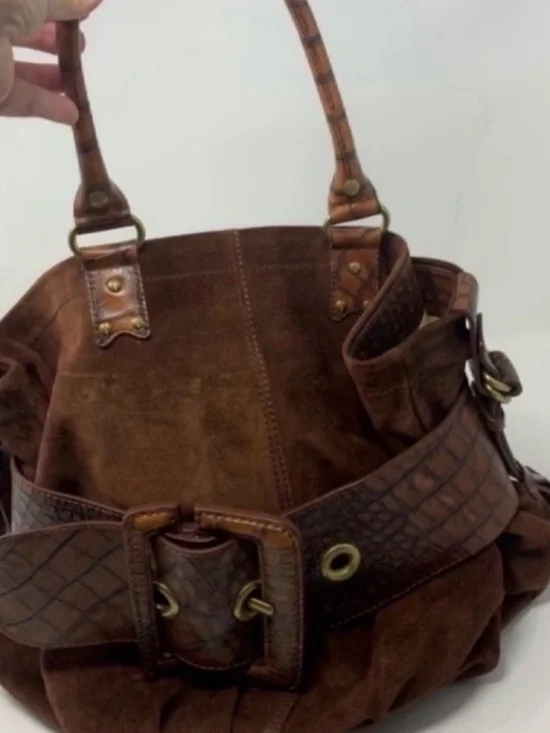 Chocolate Brown Suede & Leather Croc Bag
