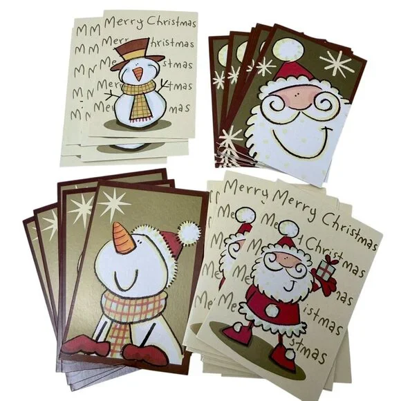 Mini Christmas Cards 32 Santas and Snowman by Next 3.75x2.25 Gift Tags