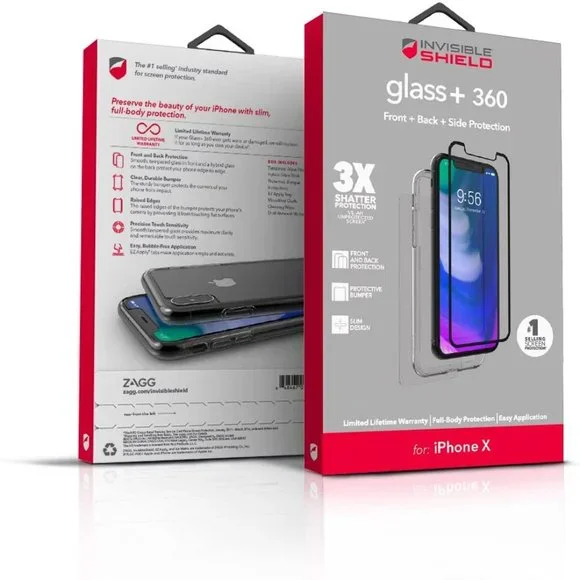 iPhone XS Glass Screen Protector Zagg‎ Premium Front Back Bumper Full Body