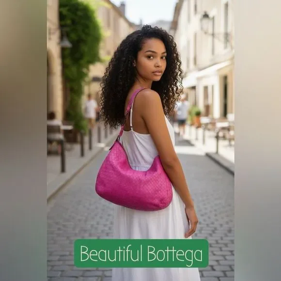 Bottega Veneta Barbie Pink Intreciatto Woven Parachute Leather Shoulder Hobo Bag