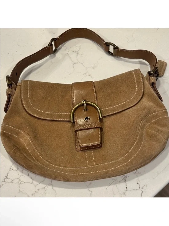 Coach SoHO Y2K Tan Suede Hobo Shoulder Bag with Buckle Detail