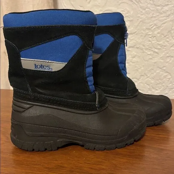 Kid’s Totes Black and Blue Winter Leather Snow Boots Unisex Size 12