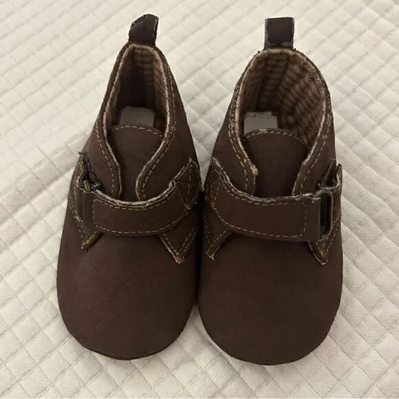 gap infant 6-12 month baby brown boots pull on Velcro close sueded feel EUC