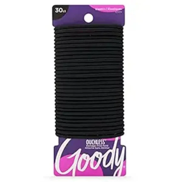 Goody Ouchless Black Hair Ties 30 Ct 4MM No Damage Elastic Bands for All Hair Ty