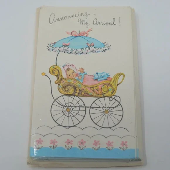 vtg 50s Sealed Package of 12 Baby Girl Birth Announcements Fairfield USA NOS